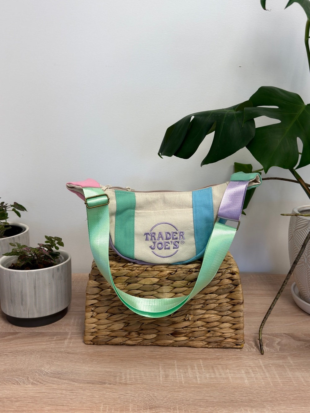 Pastel Canvas Crossbody Bag in Sky Blue, Mint, Pink & Lavender: TJ's Upcycle